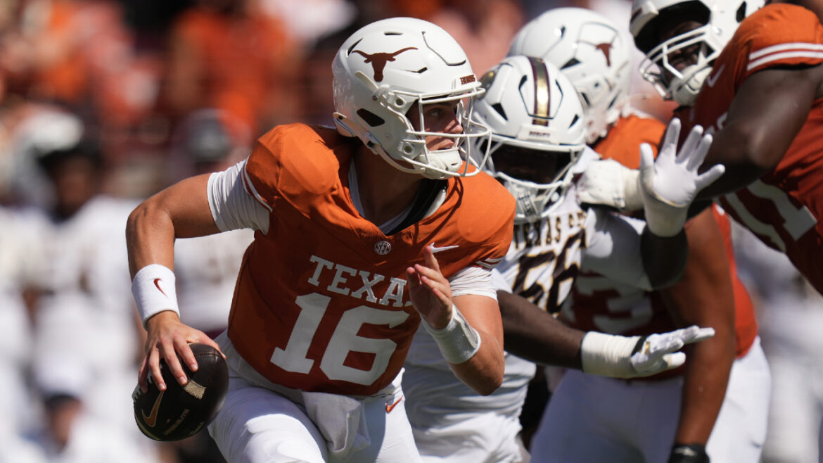 Arch Manning throws four TD passes, No. 5 Texas routs Texas State in season opener