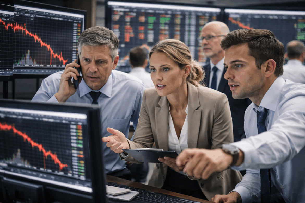 Investors looking at stock market charts