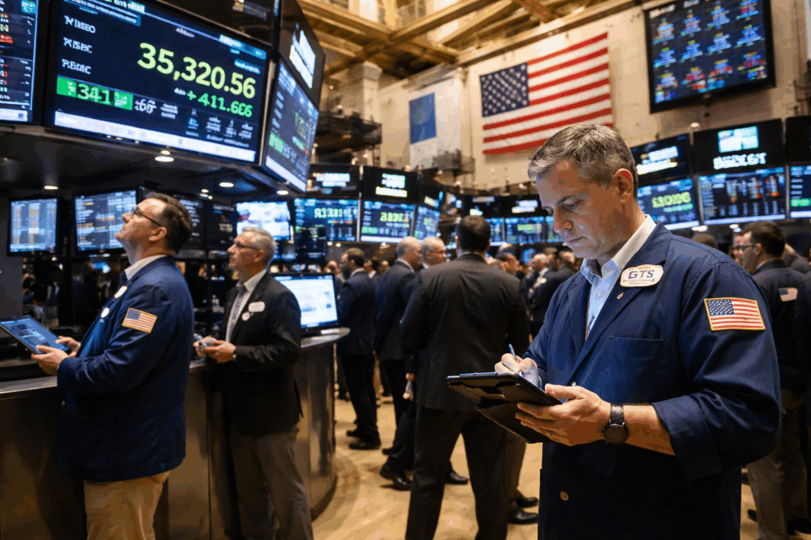 Traders at a stock market trading floor